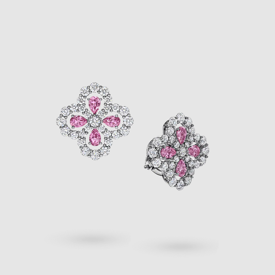Diamond Loop Full Motif Pink Sapphire and Diamond Earrings